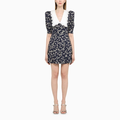 Alessandra Rich Butterfly-print Flared Minidress In Navy Blue