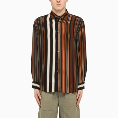 Etro Striped Long-sleeve Silk Shirt In Brown
