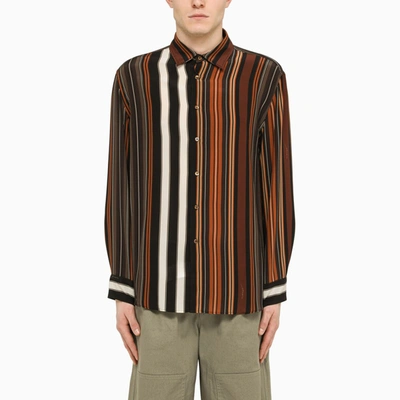 Etro 条纹长袖真丝衬衫 In Brown