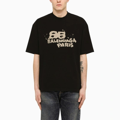 Balenciaga Printed T-shirt In Black,ecru