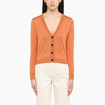 Roberto Collina Classic Rust Cardigan In Orange