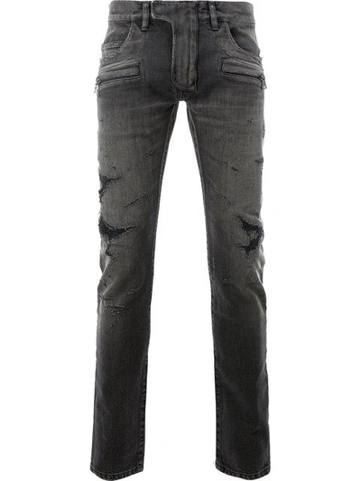 Balmain Distressed Skinny Jeans In Black
