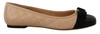 FERRAGAMO SALVATORE FERRAGAMO BEIGE AND BLACK NAPPA LEATHER BALLET FLAT WOMEN'S SHOES