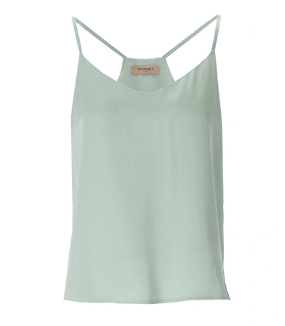 Twinset Logo-plaque Satin Top In Green