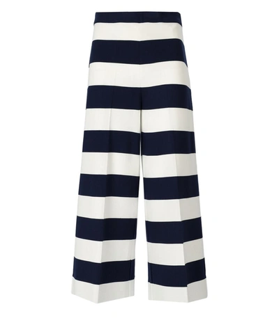 Twinset White And Blue Cropped Striped Pants