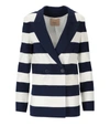 Twinset White And Blue Striped Double-breasted Blazer In Blue