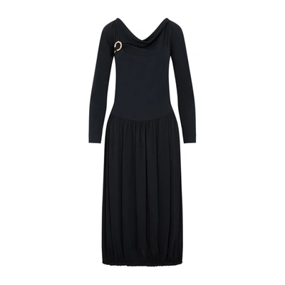 Lanvin Ls Drape Midi Dress In Black