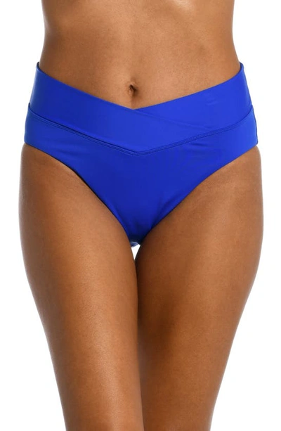 La Blanca Island Goddess Crossover High Waist Swim Bottom In Sapphire In Blue