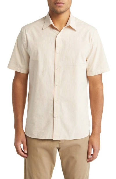 Vince Peninsula Stripe Short Sleeve Button-up Shirt In Warm Oat