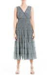 Max Studio V-neck Sleeveless Mesh Midi Dress In Black/ Ivory Kite Geo