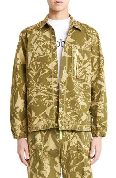 Aries Crinkle Camo Logo Cotton Twill Jacket In Army Green