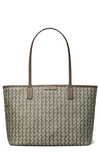 Tory Burch Ever Ready Grey Tote Bag With Logo Patch On The Front And All-over Double T Motif In Cotton Woman In Zinc