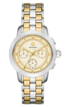 TORY BURCH THE TORY TWO-TONE CHRONOGRAPH BRACELET WATCH, 37MM