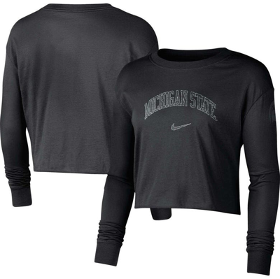 Nike Black Michigan State Spartans 2-hit Cropped Long Sleeve Logo T-shirt