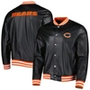 THE WILD COLLECTIVE THE WILD COLLECTIVE BLACK CHICAGO BEARS METALLIC BOMBER FULL-SNAP JACKET