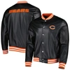The Wild Collective Black Chicago Bears Metallic Bomber Full-snap Jacket In Black