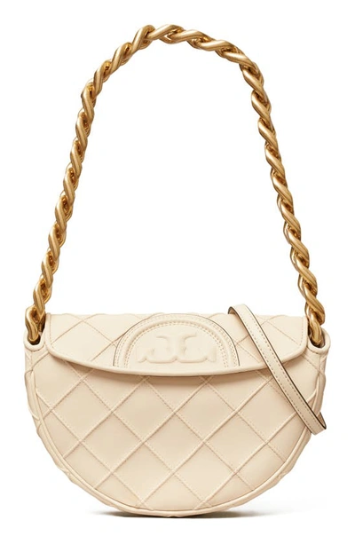 Tory Burch Mini Fleming Soft Crescent Shoulder Bag In New Cream