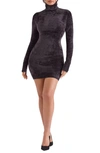 House Of Cb Taya Long Sleeve Chenille Minidress In Charcoal