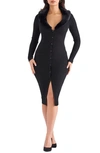 House Of Cb Faux Fur Trim Long Sleeve Rib Dress In Black