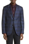 Zegna Milano Easy Plaid Wool Sport Coat In Navy
