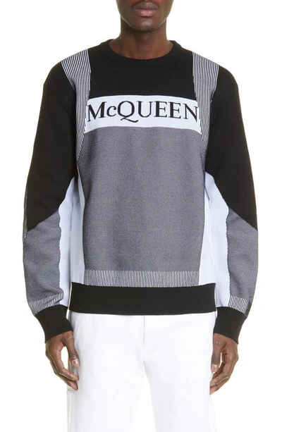 Alexander Mcqueen Logo-intarsia Panelled Cotton-blend Jumper In 1006 Black/white