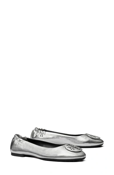 Tory Burch Claire Metallic Medallion Ballerina Flats In Silver/silver/silver