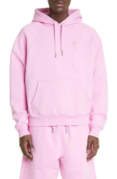 Ami Alexandre Mattiussi Ami De Coeur Logo Embroidered Hoodie In Candy Pink/ Candy Pink/ 663