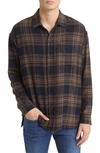 Frame Relaxed Long Sleeve Shirt In Tan Plaid