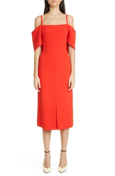 Victoria Beckham Cold Shoulder Bandeau Fluid Cady Midi Dress In Red