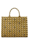 Tory Burch Ella Circle Logo Knit Tote In Tan Basket Weave