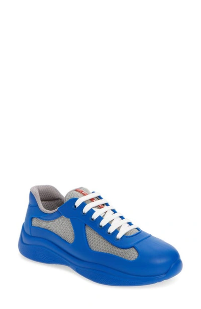 Prada Men's Americas Cup Rubber Trainer Sneakers In Azzurro
