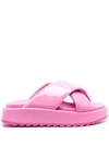 Gia Borghini Pink Crossover Strap Slides Glossy Finish In Leather Woman In Pink