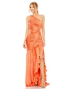 Mac Duggal Side Cut-out One-shoulder Pleated Gown In Coral