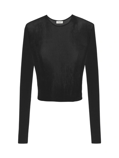 Saint Laurent Women's Cropped Top In Ribbed Viscose In Black