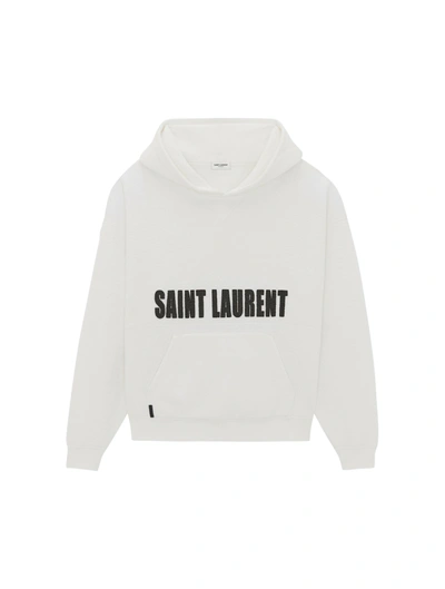 Saint Laurent Logo-print Textured Hoodie In Natural,black