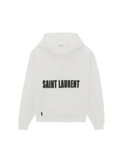 Saint Laurent Logo-print Textured Hoodie In Naturel Noir