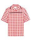 Prada Short-sleeved Shirt In Vichy Cotton With Trimmings In Red