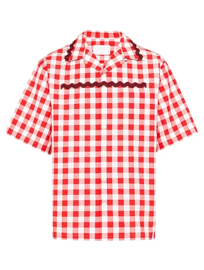 Prada Short-sleeved Shirt In Vichy Cotton With Trimmings In Red