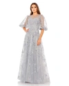 Mac Duggal Embroidered Illusion High Neck Puff Sleeve A Line In Sterling