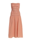 Kenzo Shirred Gingham Cotton Midi Dress In Orange