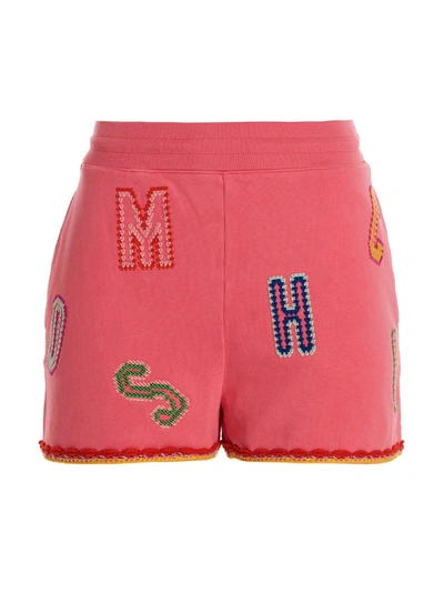 Moschino Lettering Embroidered Logo Bermuda Shorts In Pink