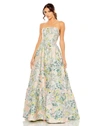 MAC DUGGAL FLORAL BROCADE STRAPLESS A LINE GOWN