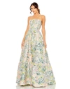 Mac Duggal Floral Brocade Strapless A Line Gown In Pastel Multi