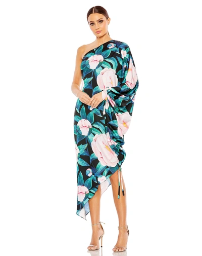 Mac Duggal Floral One Shoulder Dress In Black Multi