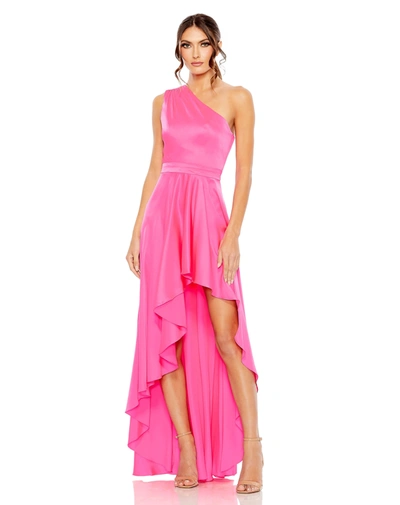 Ieena For Mac Duggal One Shoulder High Low A Line Gown In Hot Pink
