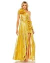 Mac Duggal Womens Metallic One Shoulder Evening Dress In Gold