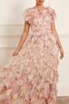 Needle & Thread Iris Genevieve Ruffled Floral-print Gown In Multi