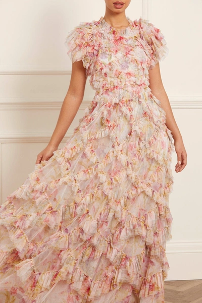 Needle & Thread Iris Genevieve Ruffled Floral-print Gown In Multi