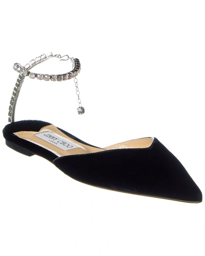 Jimmy Choo Saeda Velvet Point-toe Flats In Black