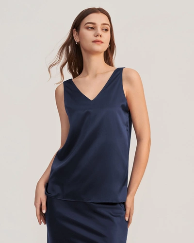 Lilysilk Women's V-neck Sleeveless Silk Tank Top In Navy Blue